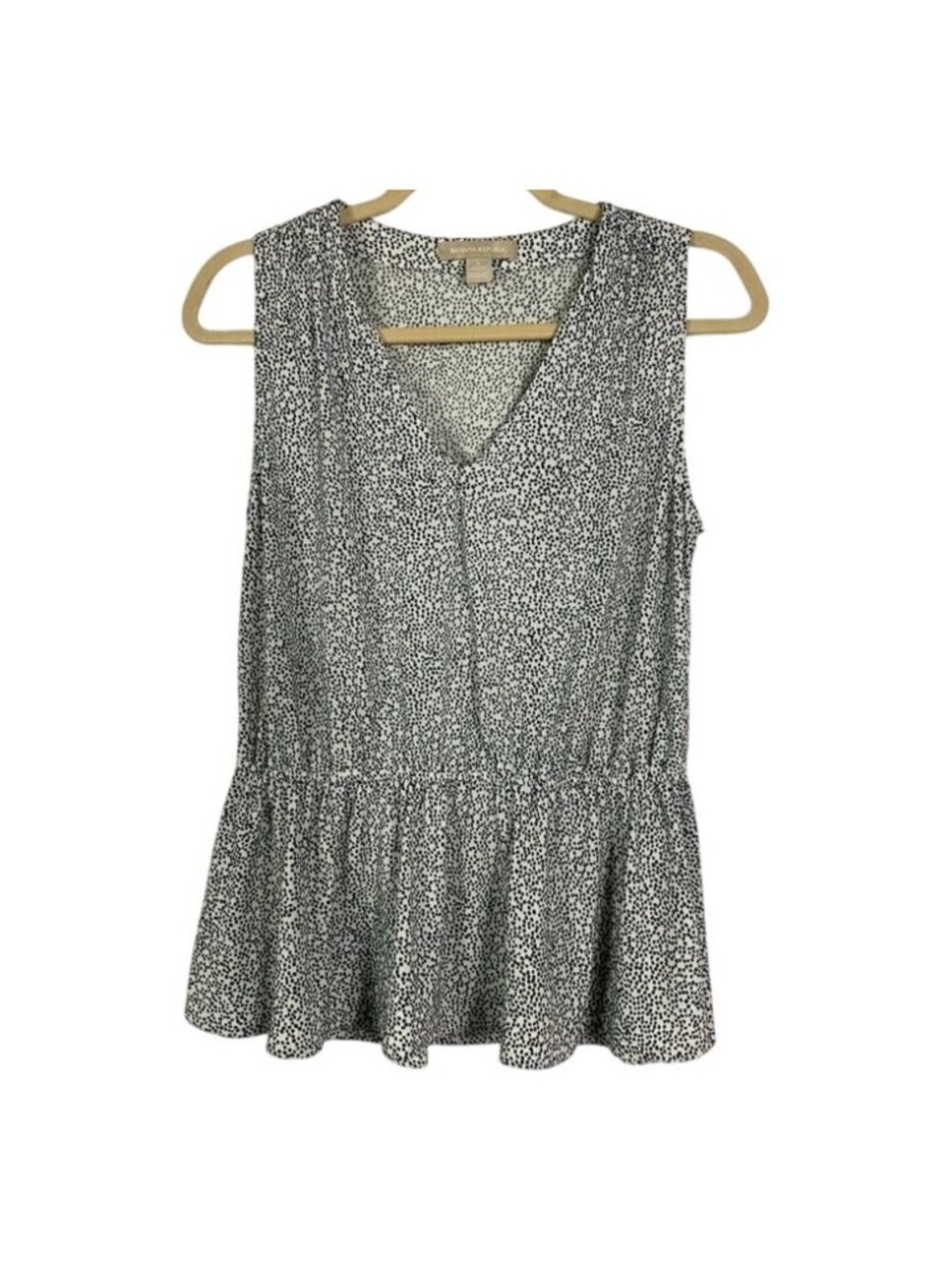 Banana Republic Sleeveless Peplum Top Navy Blue & White Polka Dot Size Small
